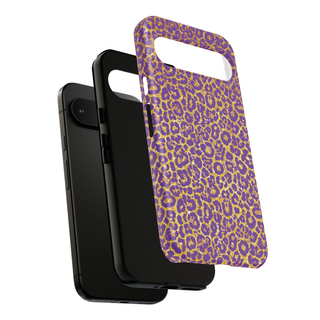 Purple Gold Leopard Tough Phone Case for iPhone, Galaxy, or Google Pixel
