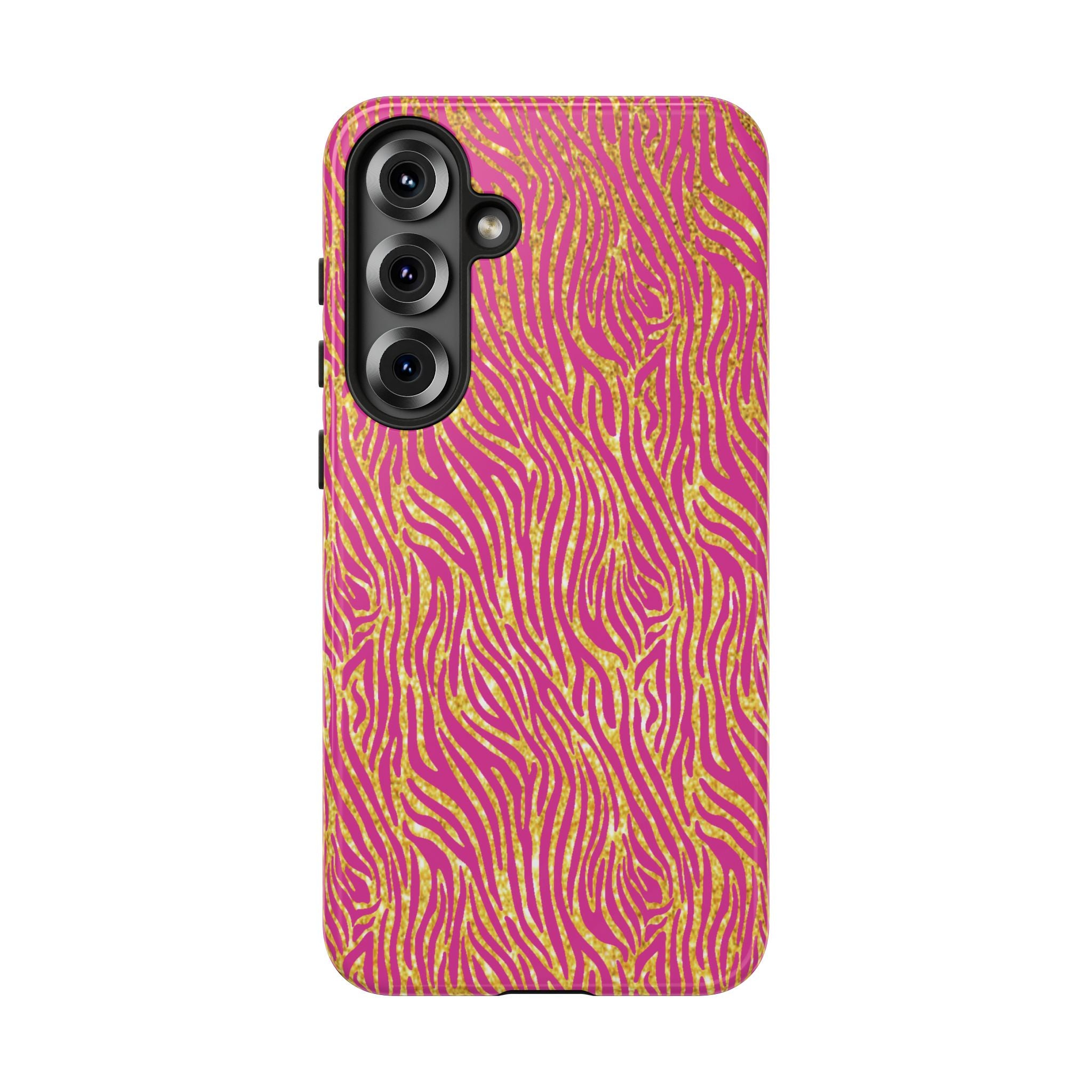 Pink Gold Zebra Print Tough Case for iPhone, Galaxy, or Google Pixel