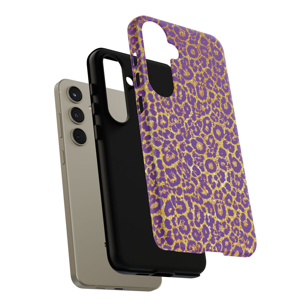 Purple Gold Leopard Tough Phone Case for iPhone, Galaxy, or Google Pixel