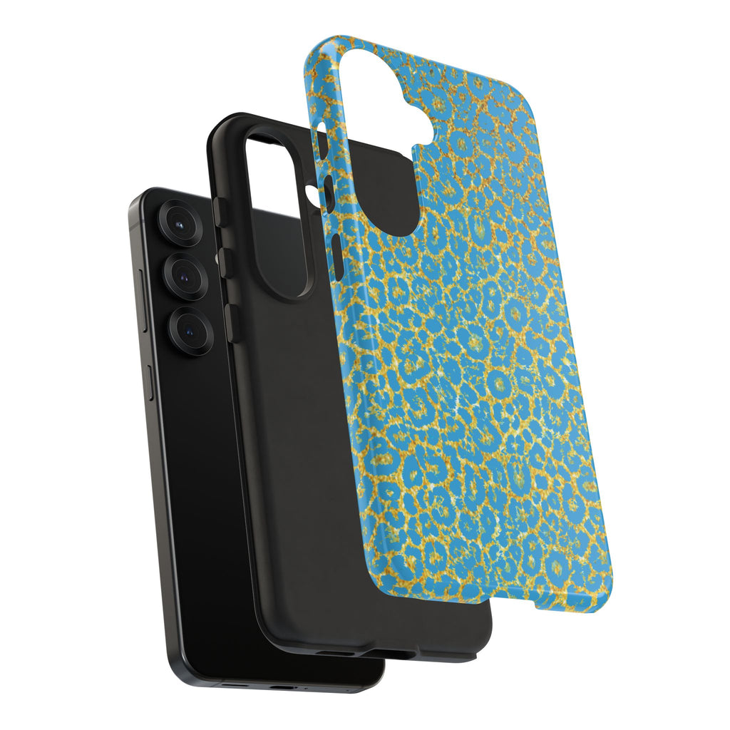 Blue Gold Leopard Tough Phone Case for iPhone, Galaxy, or Google Pixel