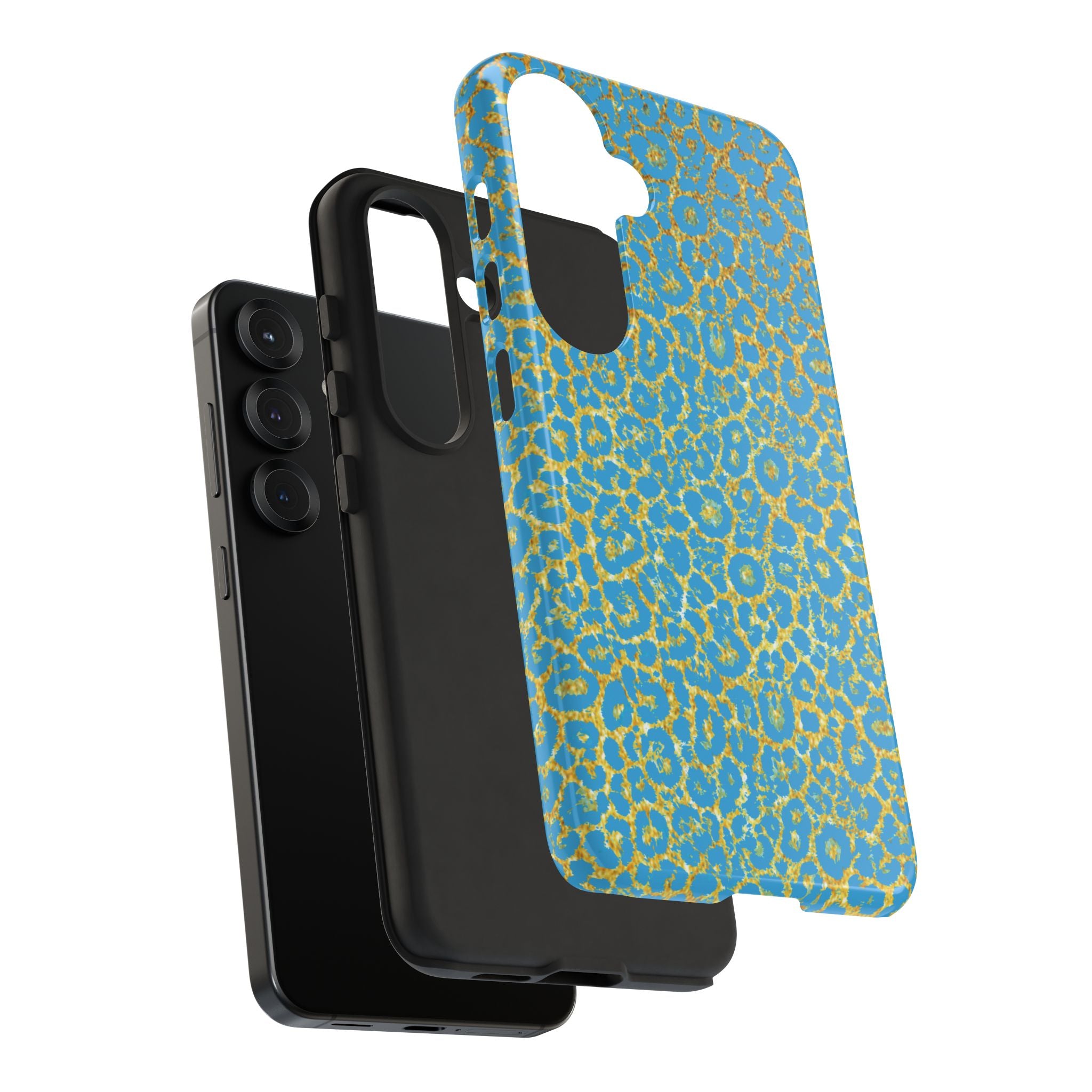 Blue Gold Leopard Tough Phone Case for iPhone, Galaxy, or Google Pixel