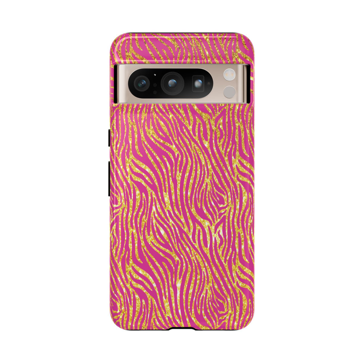 Pink Gold Zebra Print Tough Case for iPhone, Galaxy, or Google Pixel