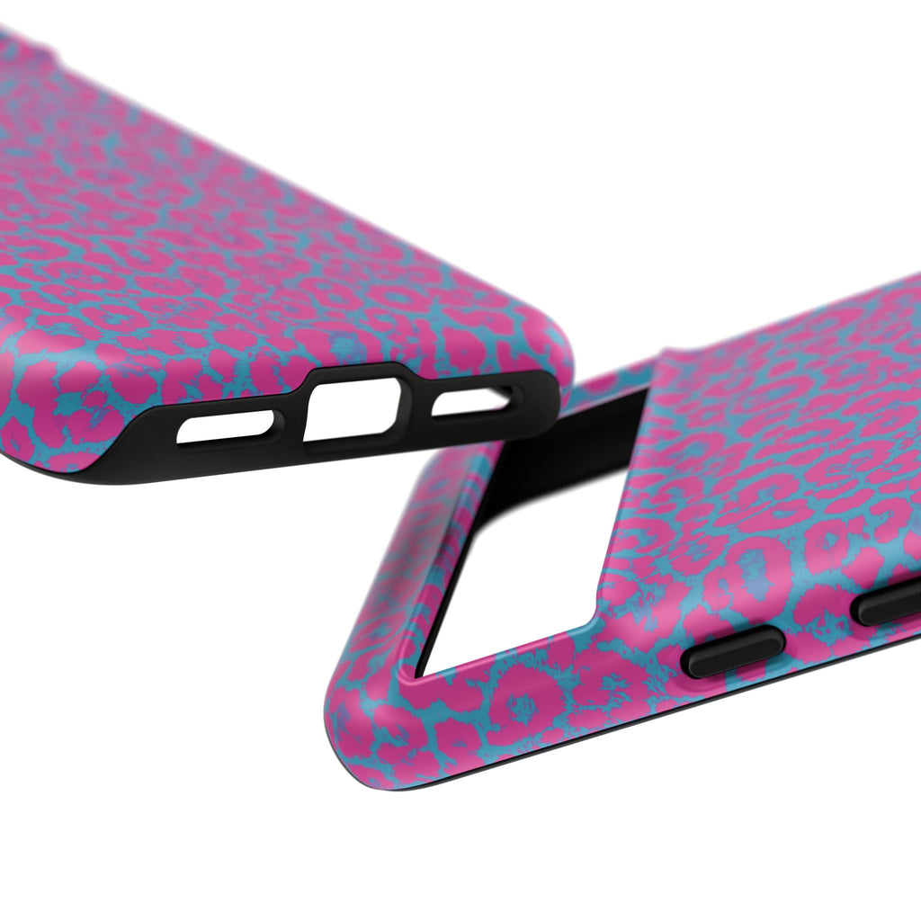 Pink Blue Leopard Tough Phone Case iPhone, Galaxy, or Google Pixel