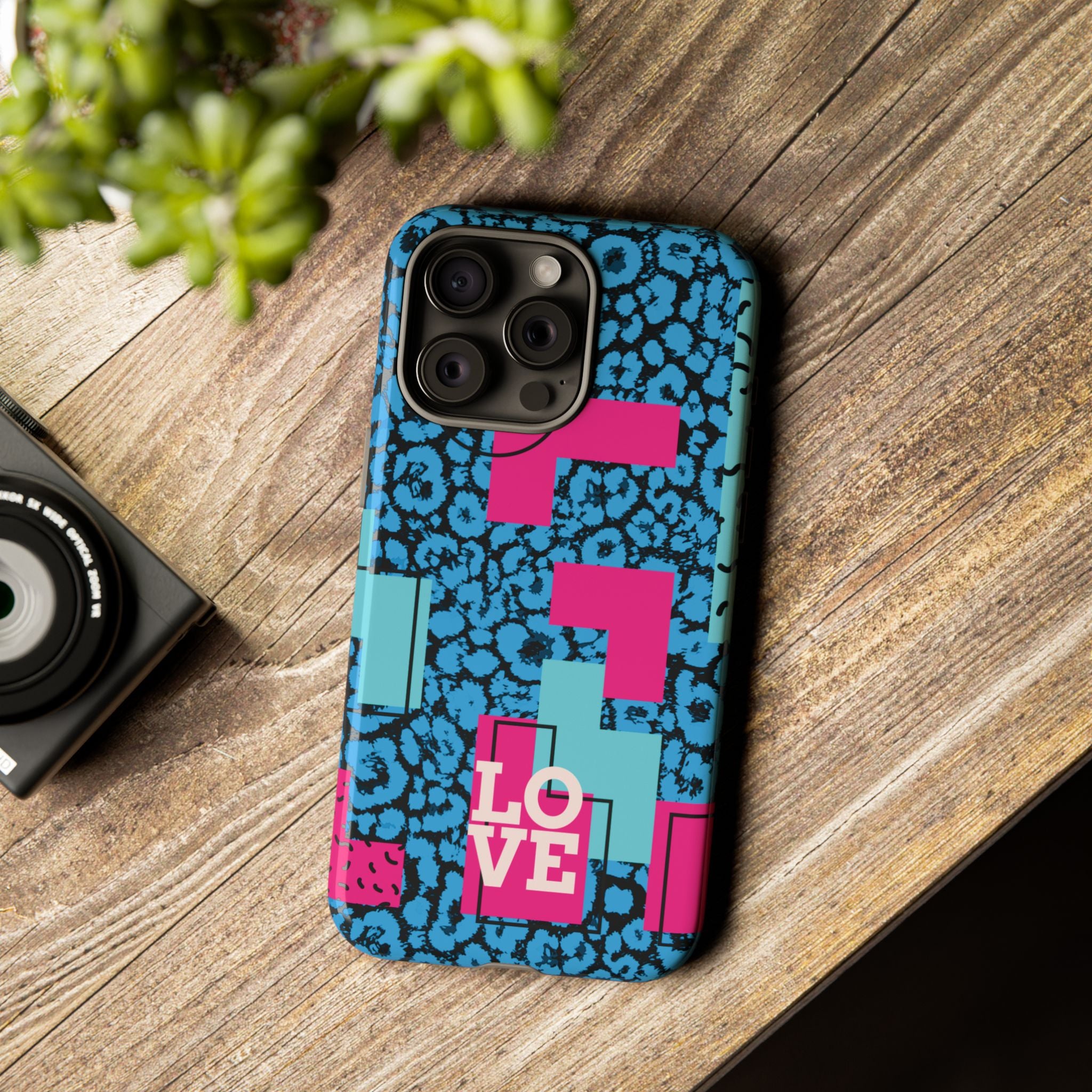 LOVE Blue Leopard 80s Vibe Tough Case for iPhone, Galaxy, or Google Pixel