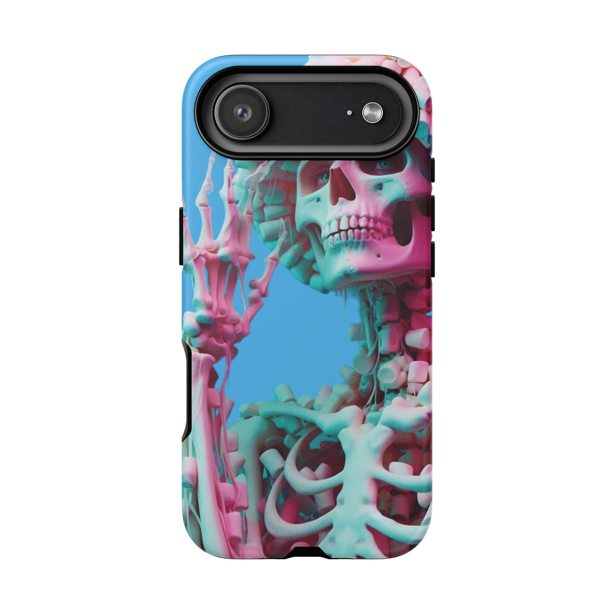 Neon Pink Skeleton Blue Tough Phone Case for iPhone, Galaxy or Google Pixel