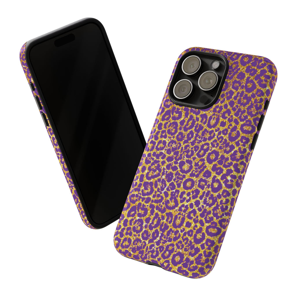 Purple Gold Leopard Tough Phone Case for iPhone, Galaxy, or Google Pixel
