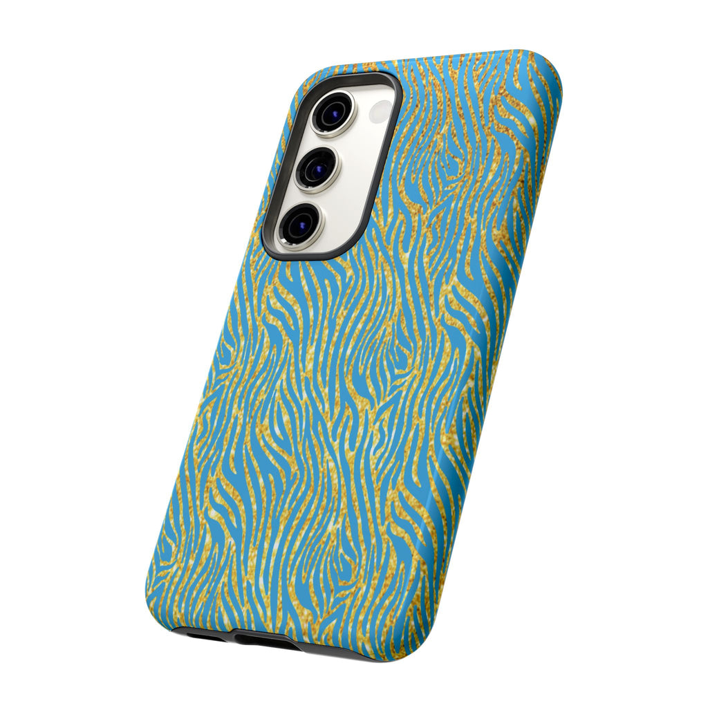 Blue Gold Zebra Tough Case for iPhone, Galaxy, or Google Pixel