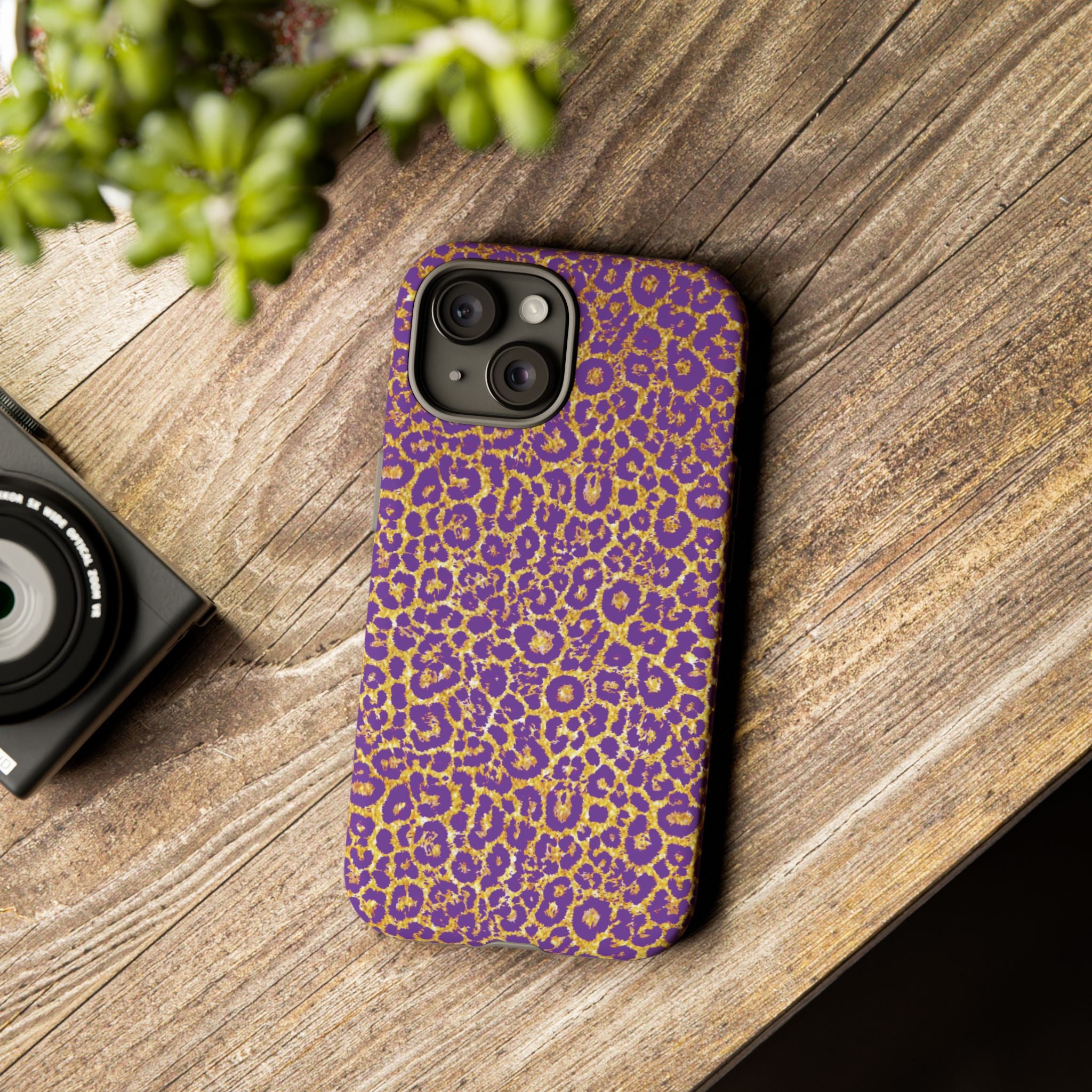 Purple Gold Leopard Tough Phone Case for iPhone, Galaxy, or Google Pixel