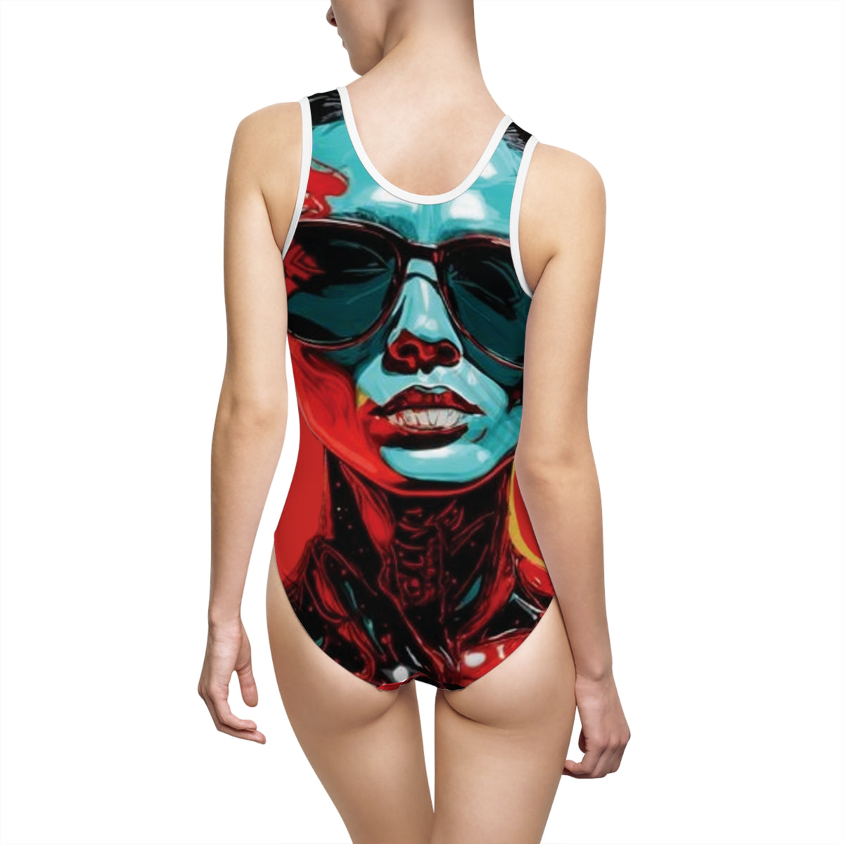 Bold Pop-Art Sunglasses Portrait Swimsuit — Women's One-Piece