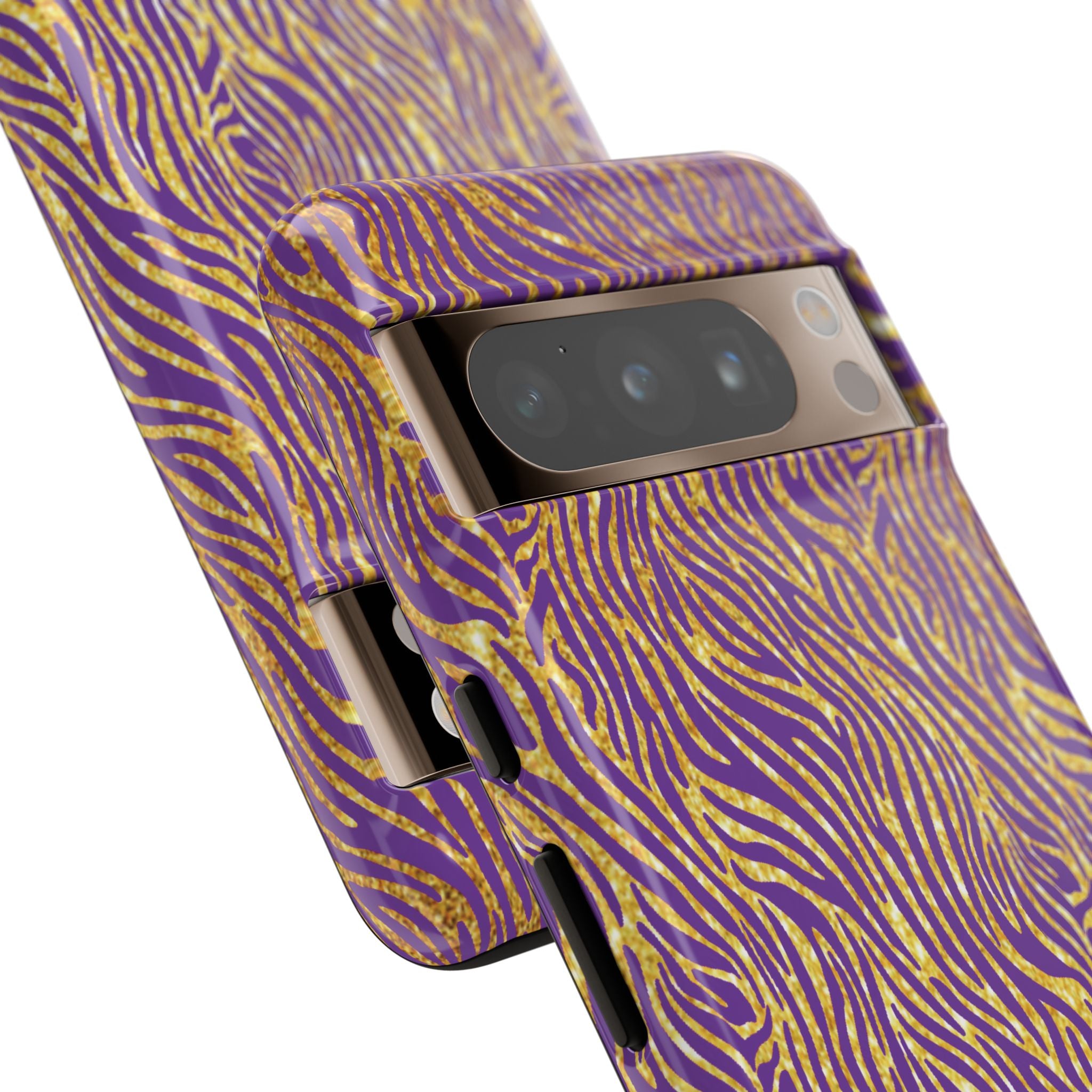 Vibrant Purple Gold Zebra Tough Phone Case iPhone, Galaxy, or Google Pixel
