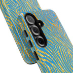 Blue Gold Zebra Tough Case for iPhone, Galaxy, or Google Pixel