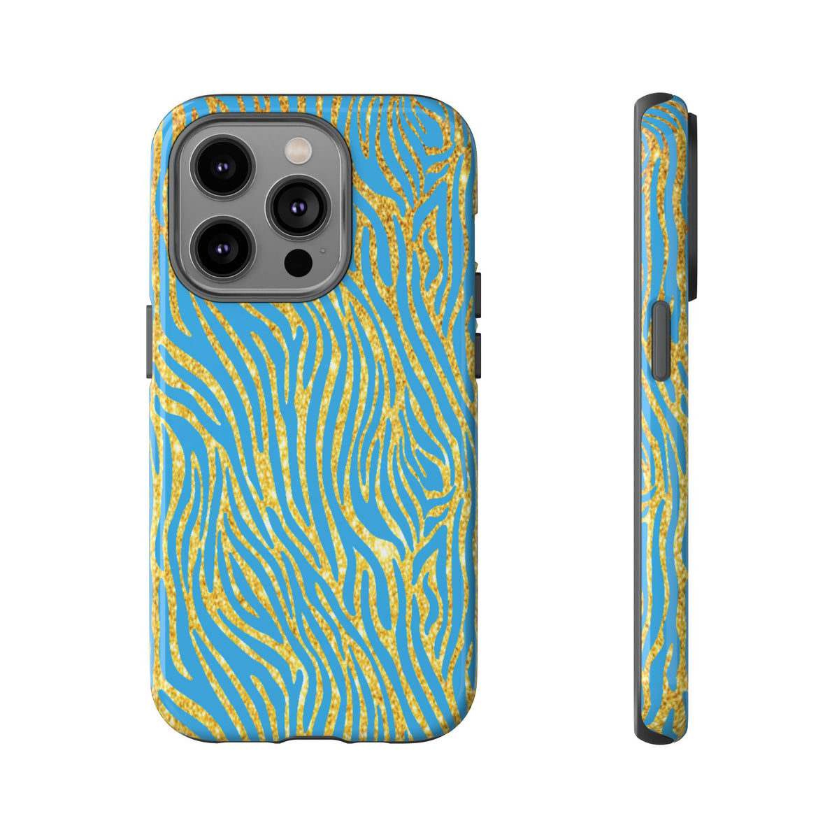 Blue Gold Zebra Tough Case for iPhone, Galaxy, or Google Pixel