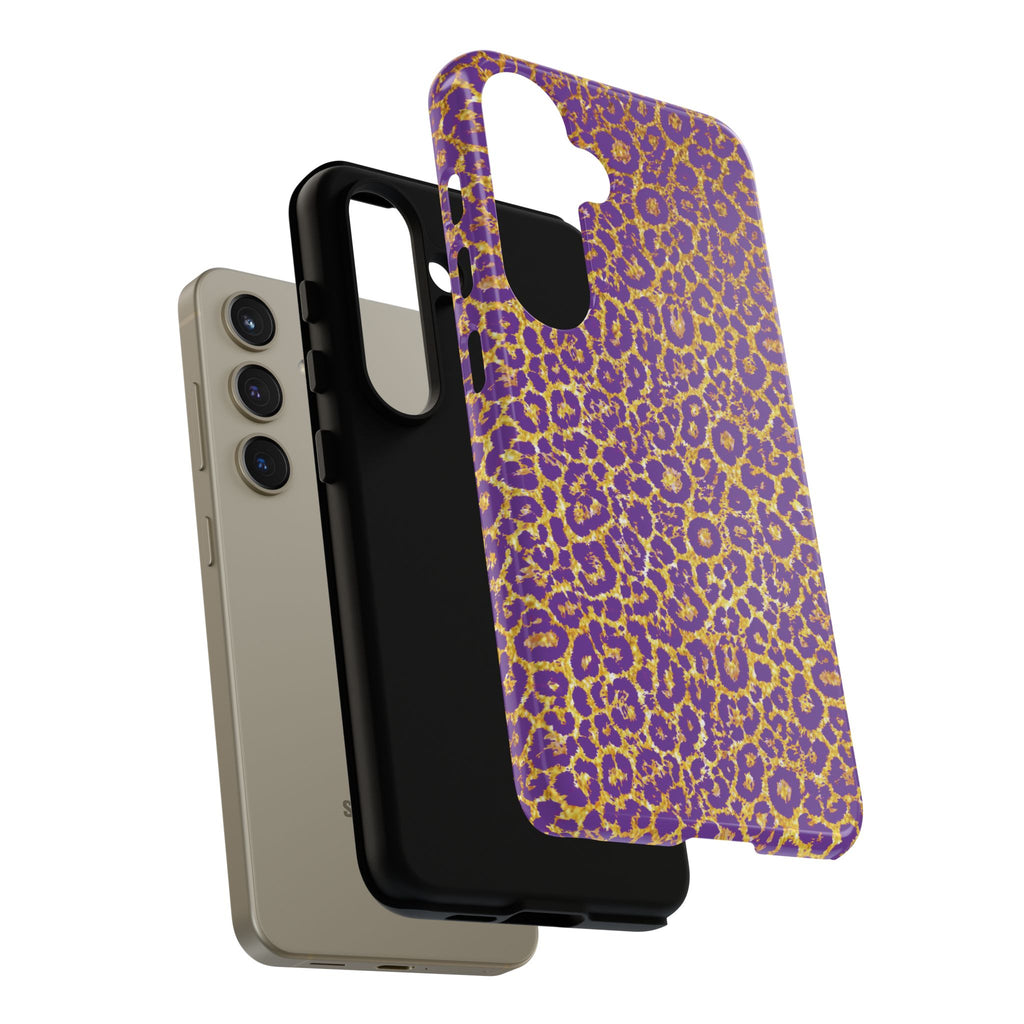 Purple Gold Leopard Tough Phone Case for iPhone, Galaxy, or Google Pixel