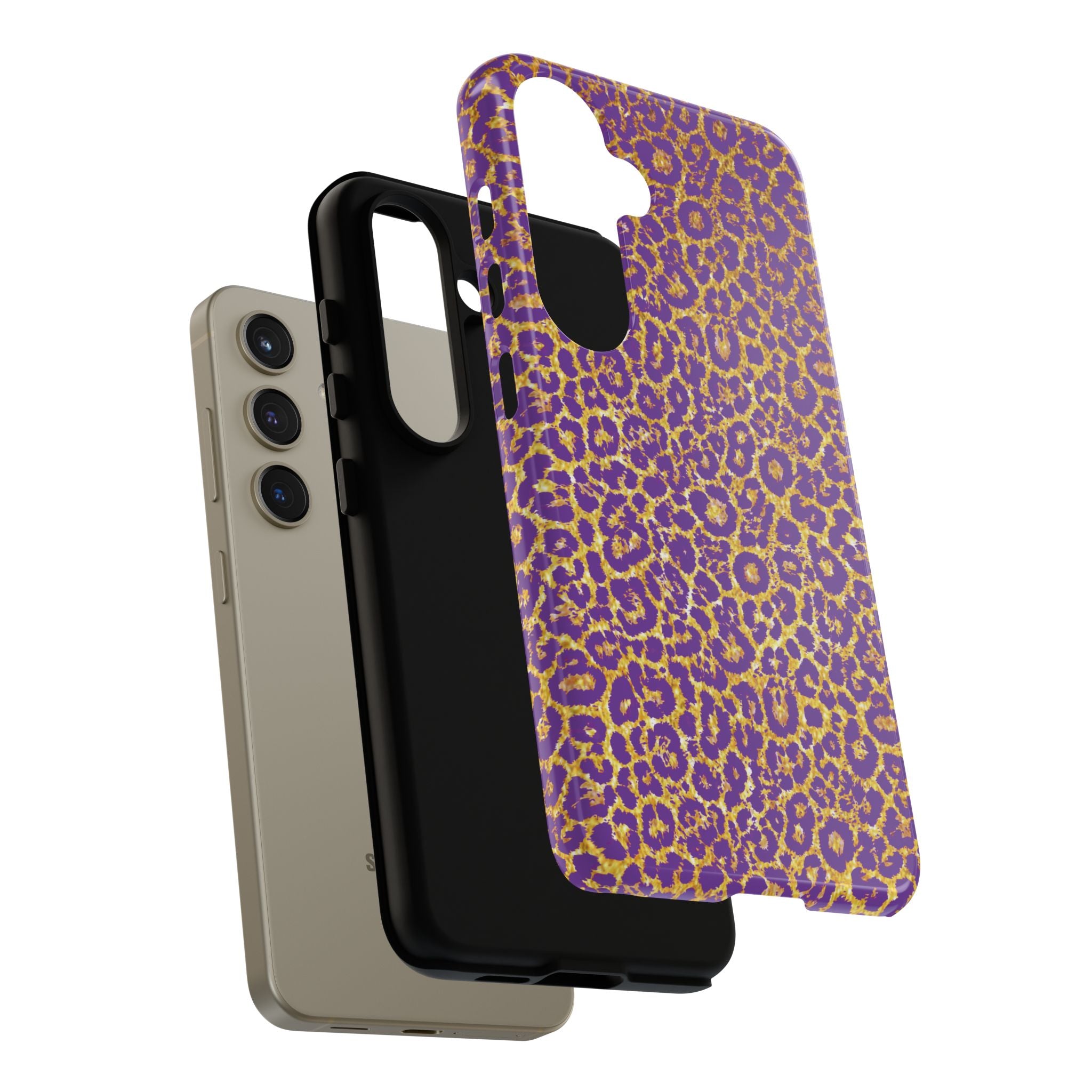 Purple Gold Leopard Tough Phone Case for iPhone, Galaxy, or Google Pixel