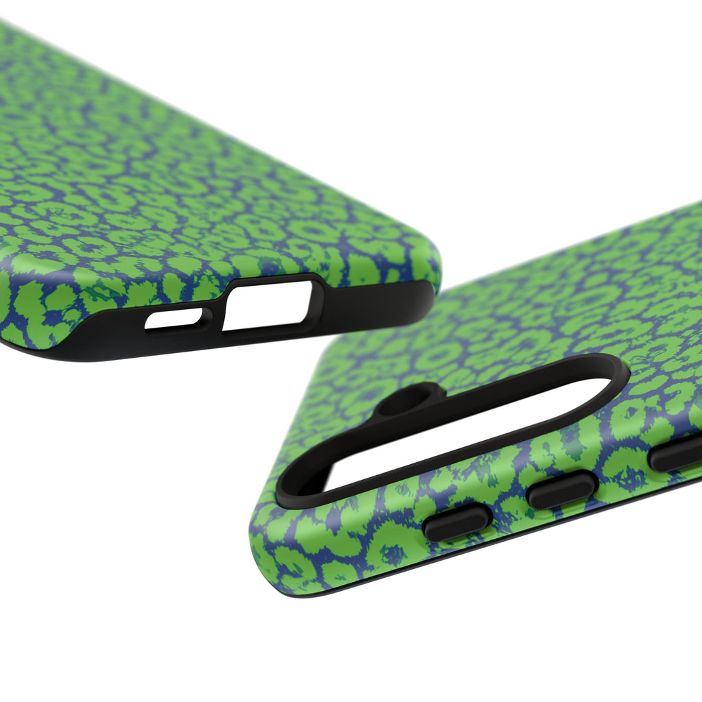 Blue Neon Green  Leopard Tough Phone Case for iPhone, Galaxy, or Google Pixel