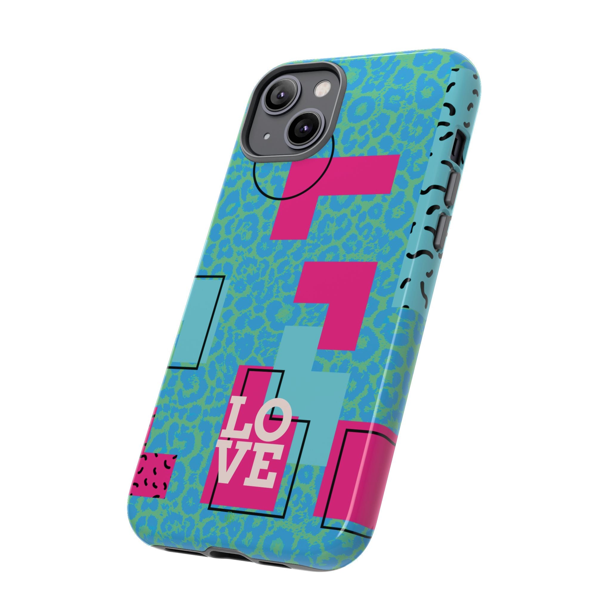 LOVE Aqua Blue Leopard RG Tough Phone Case iPhone, Galaxy, or Google Pixel
