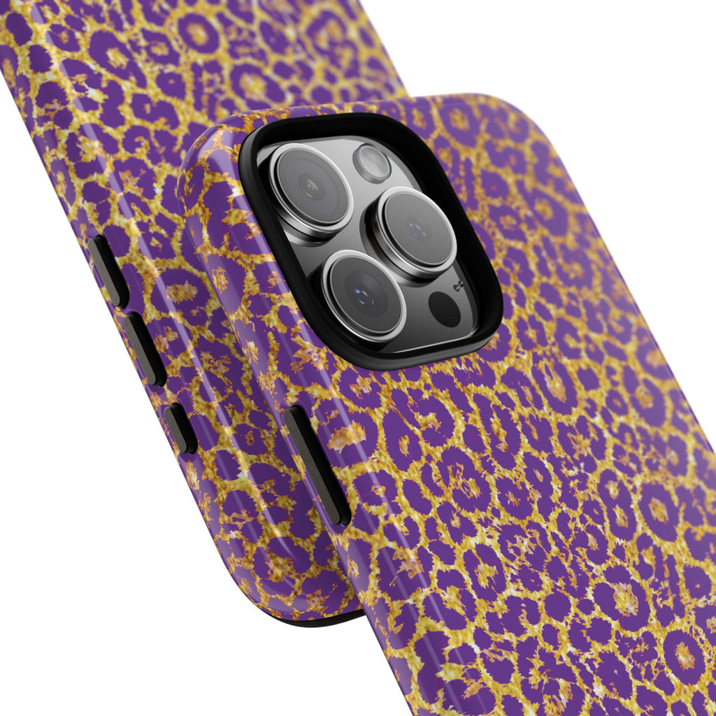 Purple Gold Leopard Tough Phone Case for iPhone, Galaxy, or Google Pixel