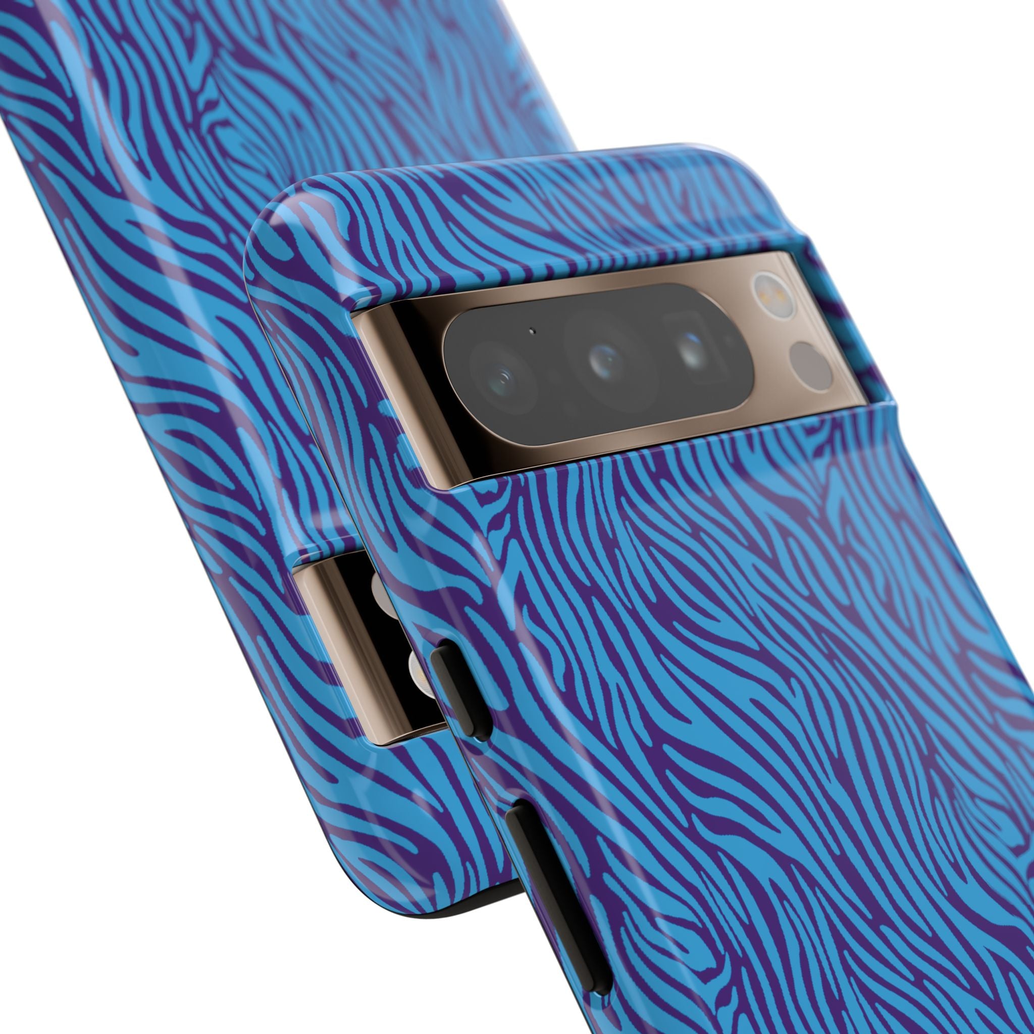 Zebra Print Blue and Purple Tough Case for iPhone, Galaxy or Google Pixel