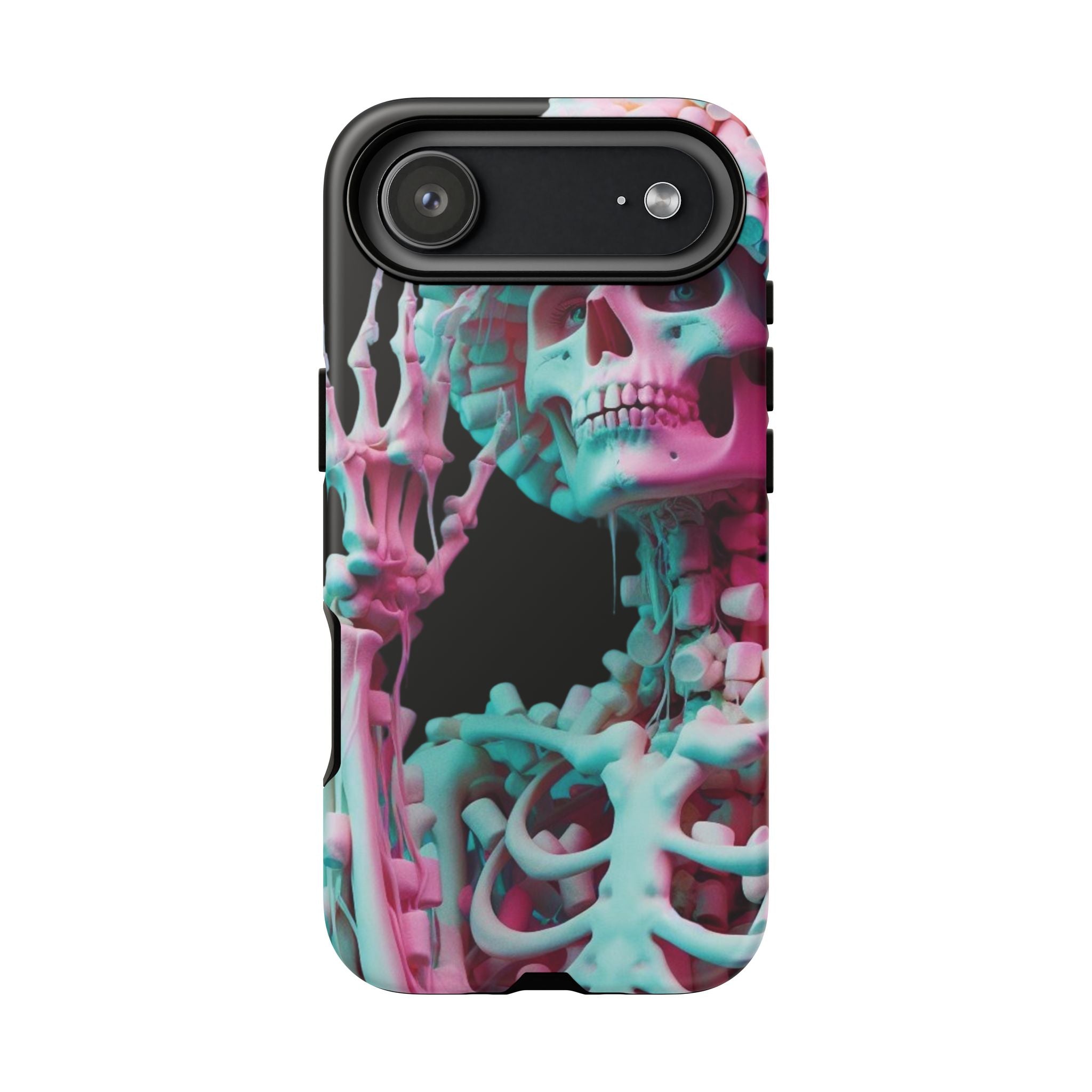 Neon Pink Skeleton (Black) Tough Phone Case for iPhone, Galaxy, or Google Pixel