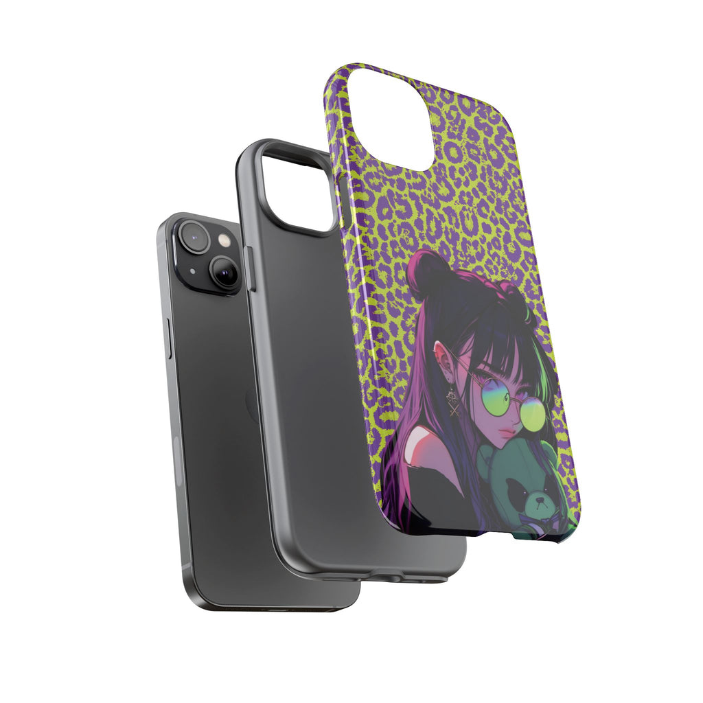 Purple Neon Lime Leopard Kz Tough Case for iPhone, Galaxy, or Google Pixel