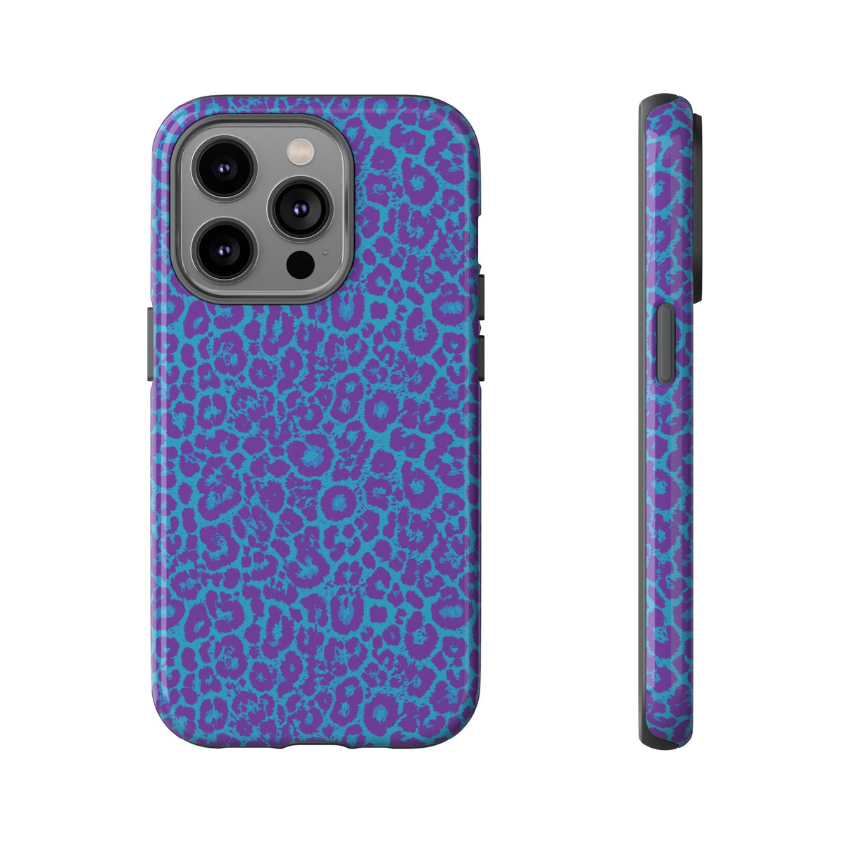 Leopard Printed Purple Blue Tough Phone Case for iPhone, Galaxy, or Google Pixel
