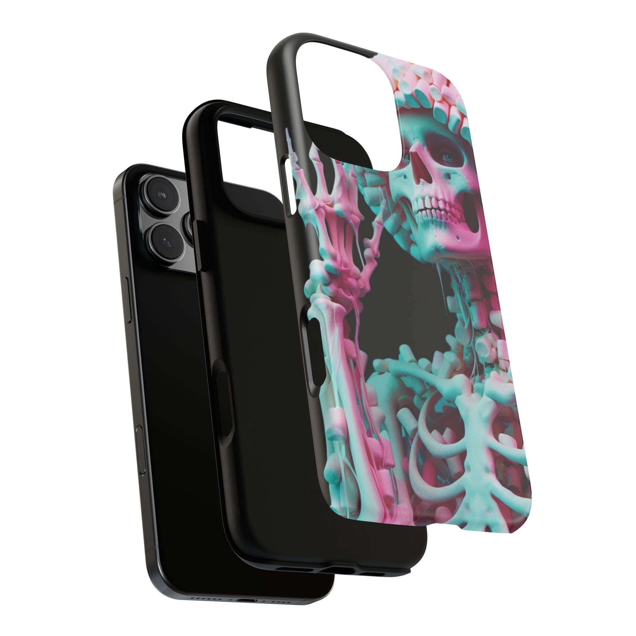 Neon Pink Skeleton (Black) Tough Phone Case for iPhone, Galaxy, or Google Pixel