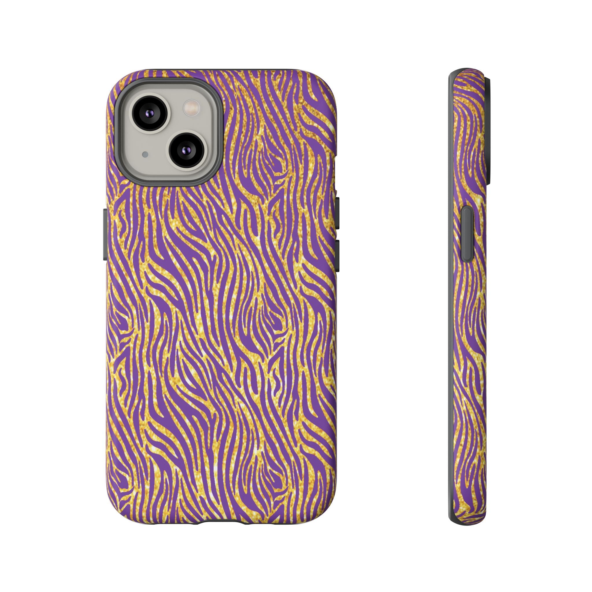 Vibrant Purple Gold Zebra Tough Phone Case iPhone, Galaxy, or Google Pixel
