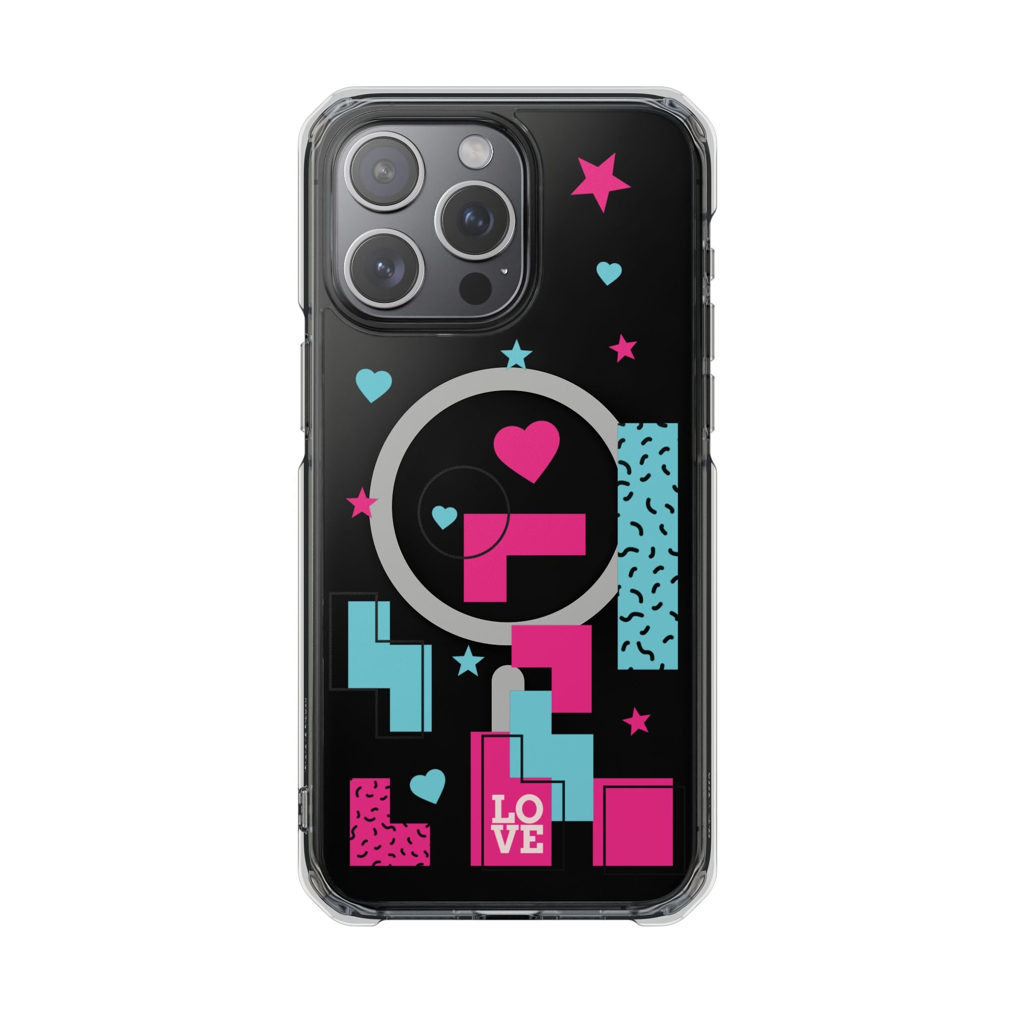 LOVE Retro Blocks Magnetic iPhone 14, 15, 16 Series Clear Impact Cases
