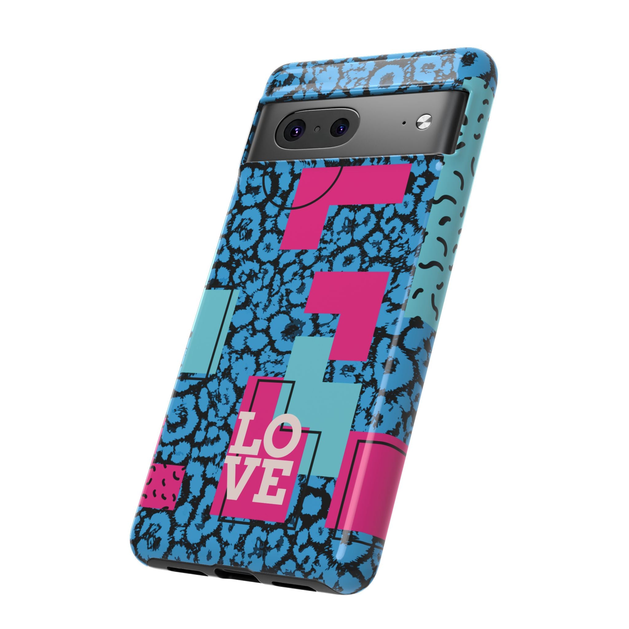 LOVE Blue Leopard 80s Vibe Tough Case for iPhone, Galaxy, or Google Pixel