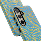 Blue Gold Zebra Tough Case for iPhone, Galaxy, or Google Pixel