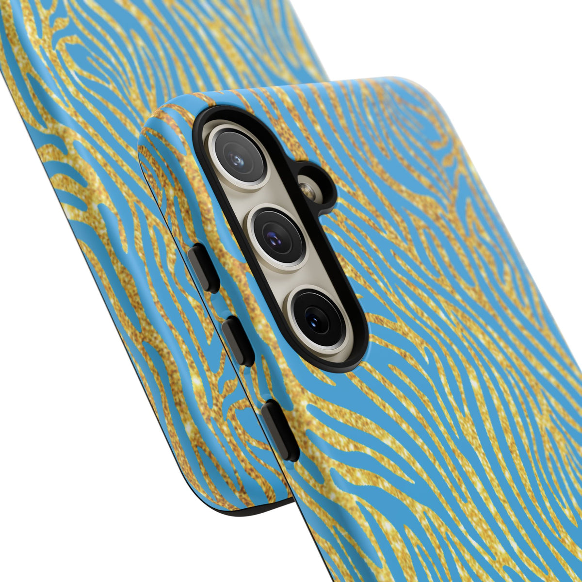 Blue Gold Zebra Tough Case for iPhone, Galaxy, or Google Pixel