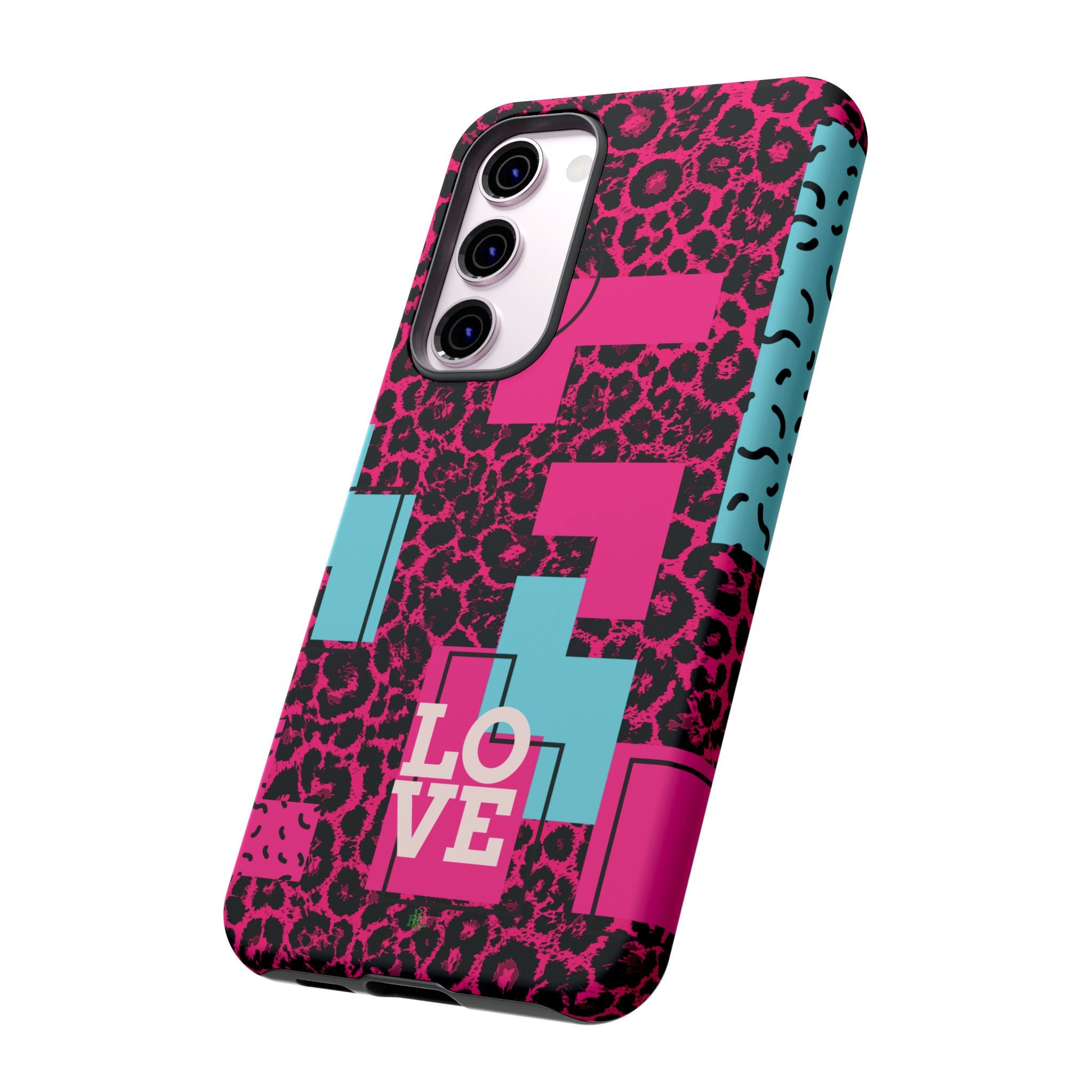 Pink Love Retro Blocks Leopard RG Tough Phone Case for iPhone, Galaxy, or Google Pixel