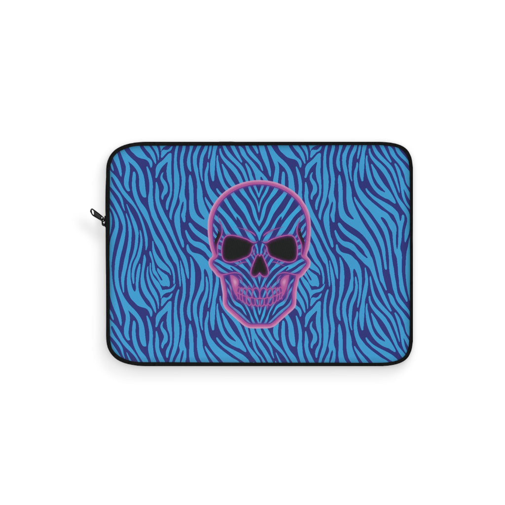Neon Skull with Blue Zebra Print Laptop Sleeve