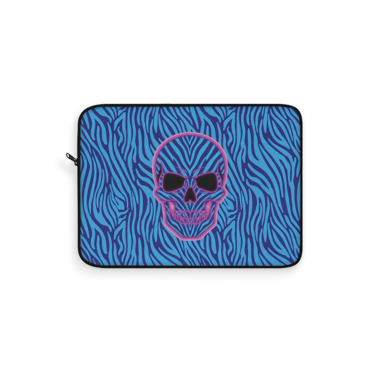 Neon Skull with Blue Zebra Print Laptop Sleeve