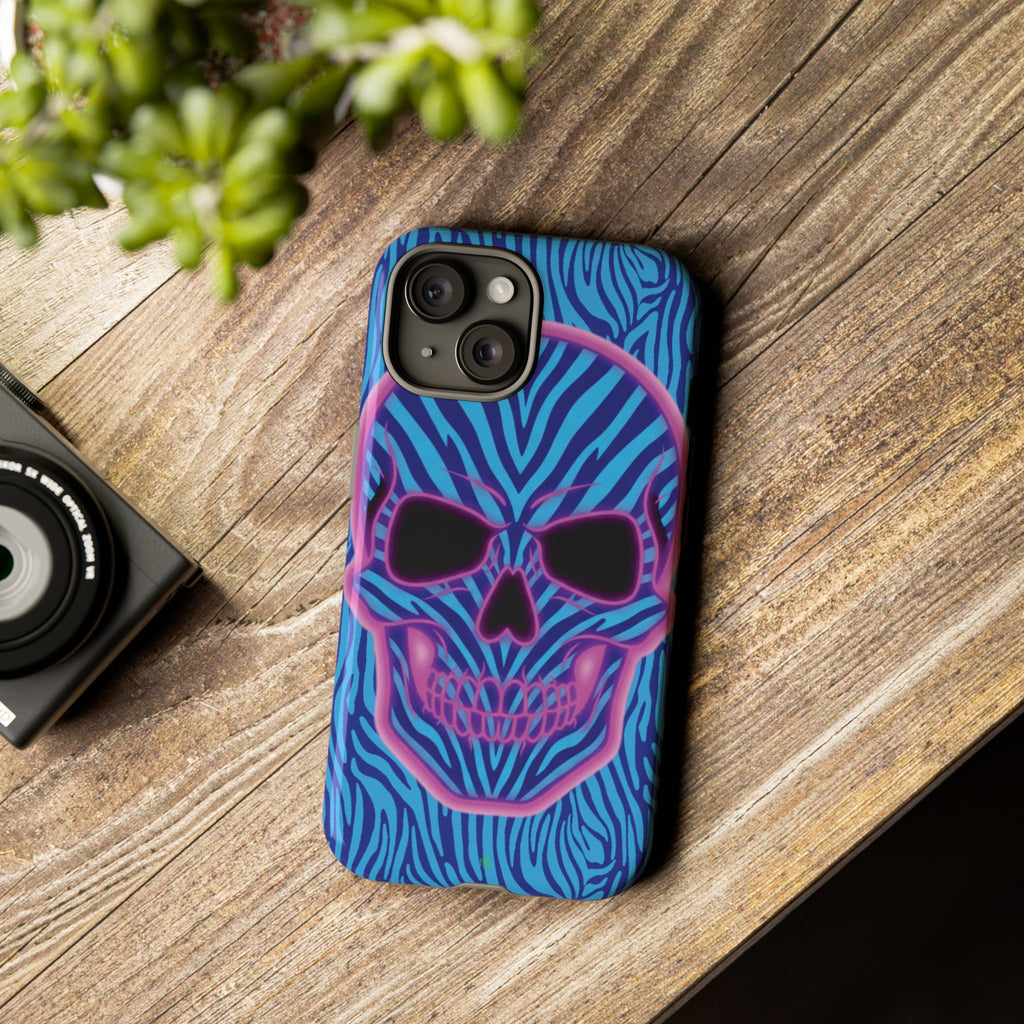 Neon Zebra Skull Tough Phone Case for iPhone, Galaxy, or Google Pixel