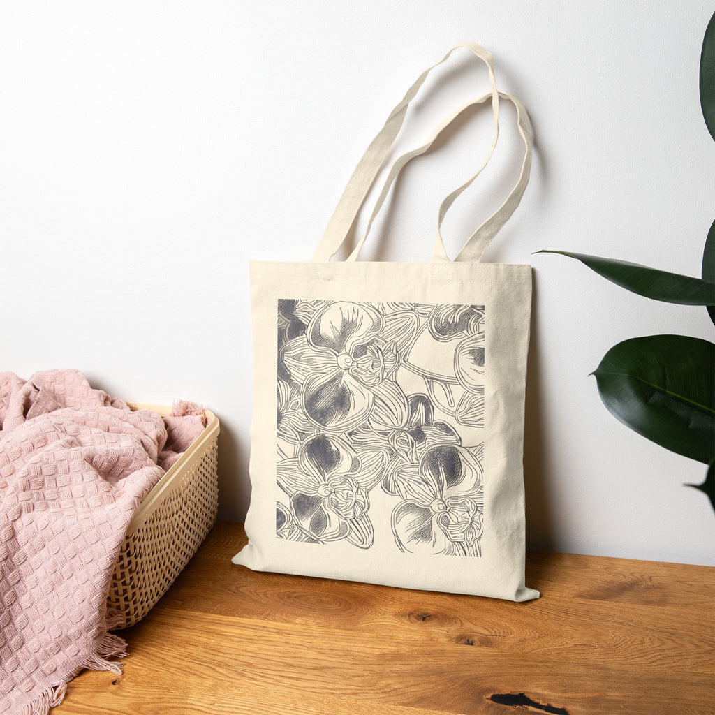 Orchids Print Cotton Canvas Tote Bag
