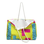 Retro Blocks Neon Yellow Eco-Friendly Weekender Bag, Travel Tote, Beach Bag
