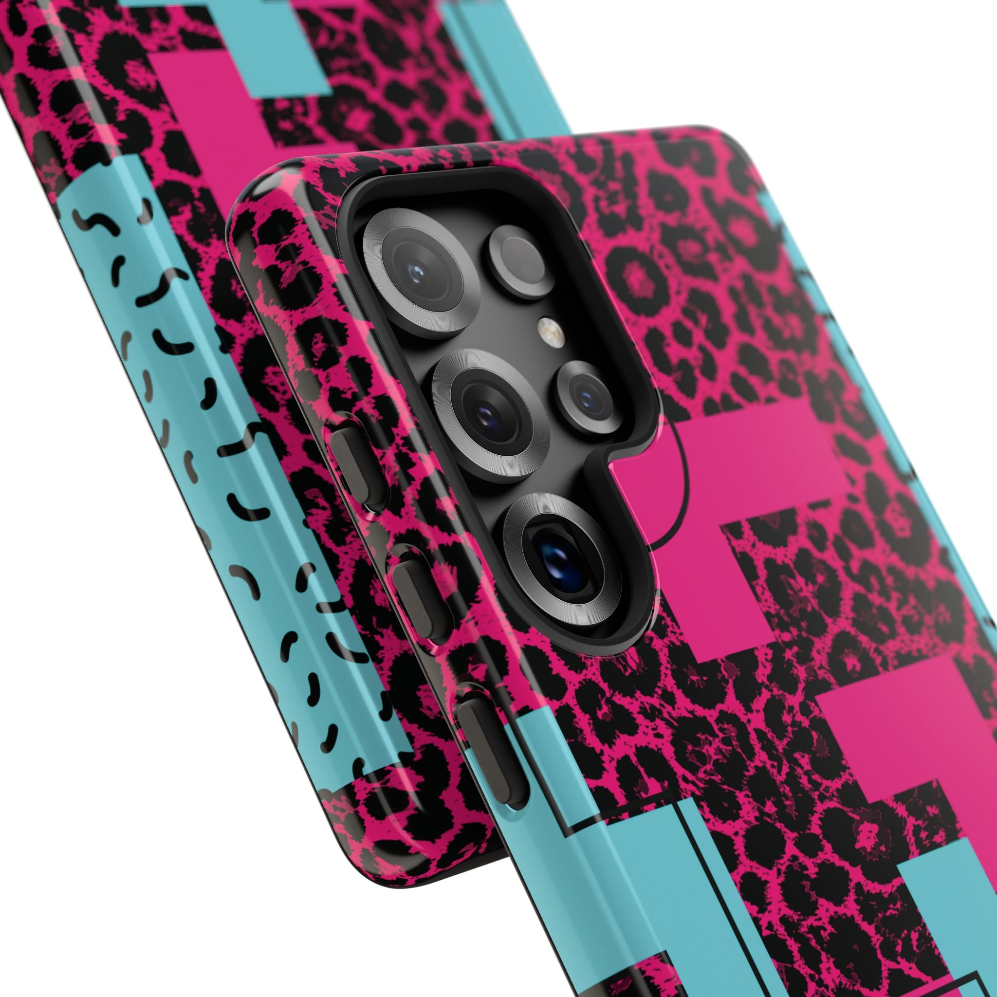 Pink Love Retro Blocks Leopard RG Tough Phone Case for iPhone, Galaxy, or Google Pixel