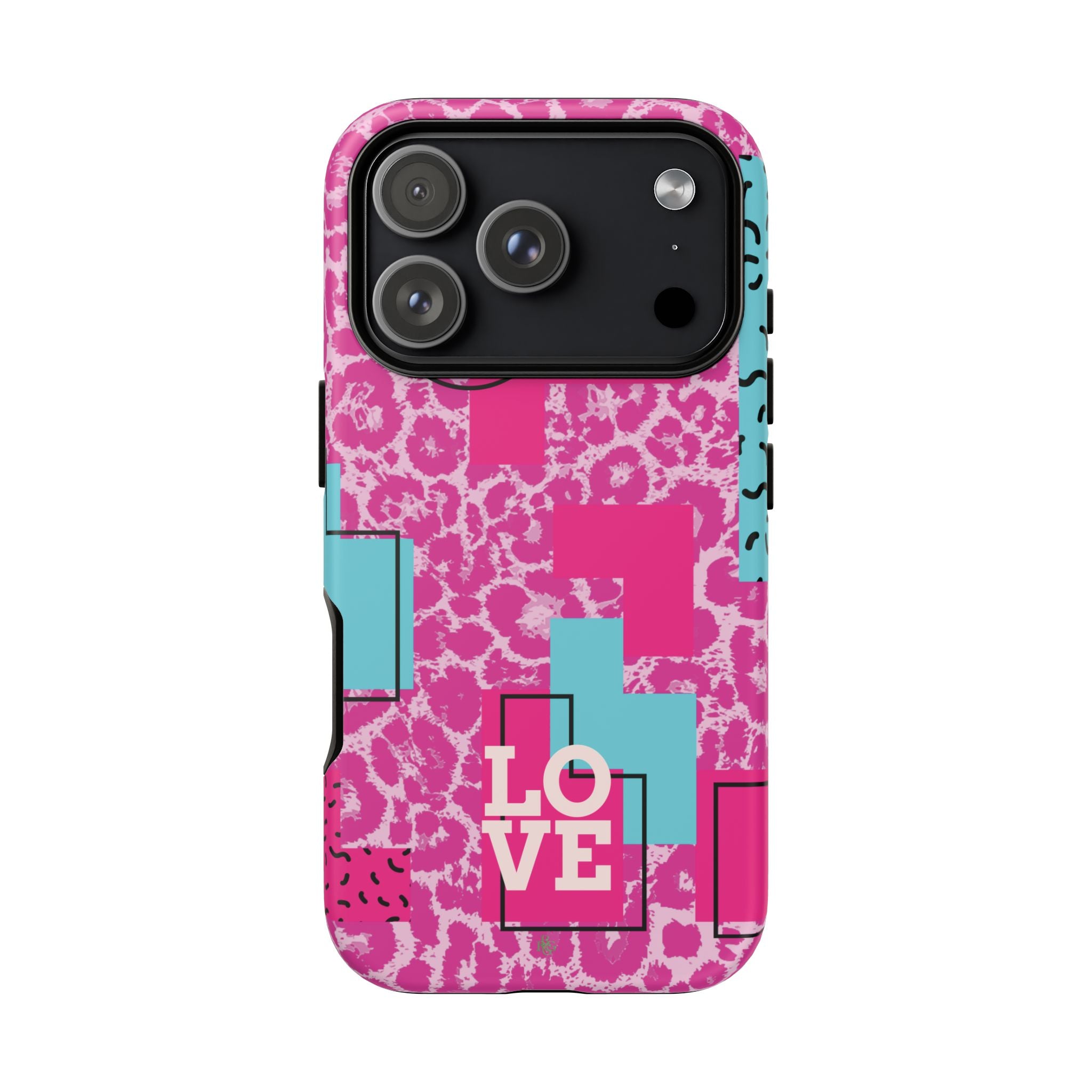 Retro Love Pink Leopard RG Tough Phone Case for iPhone, Galaxy, or Google Pixel
