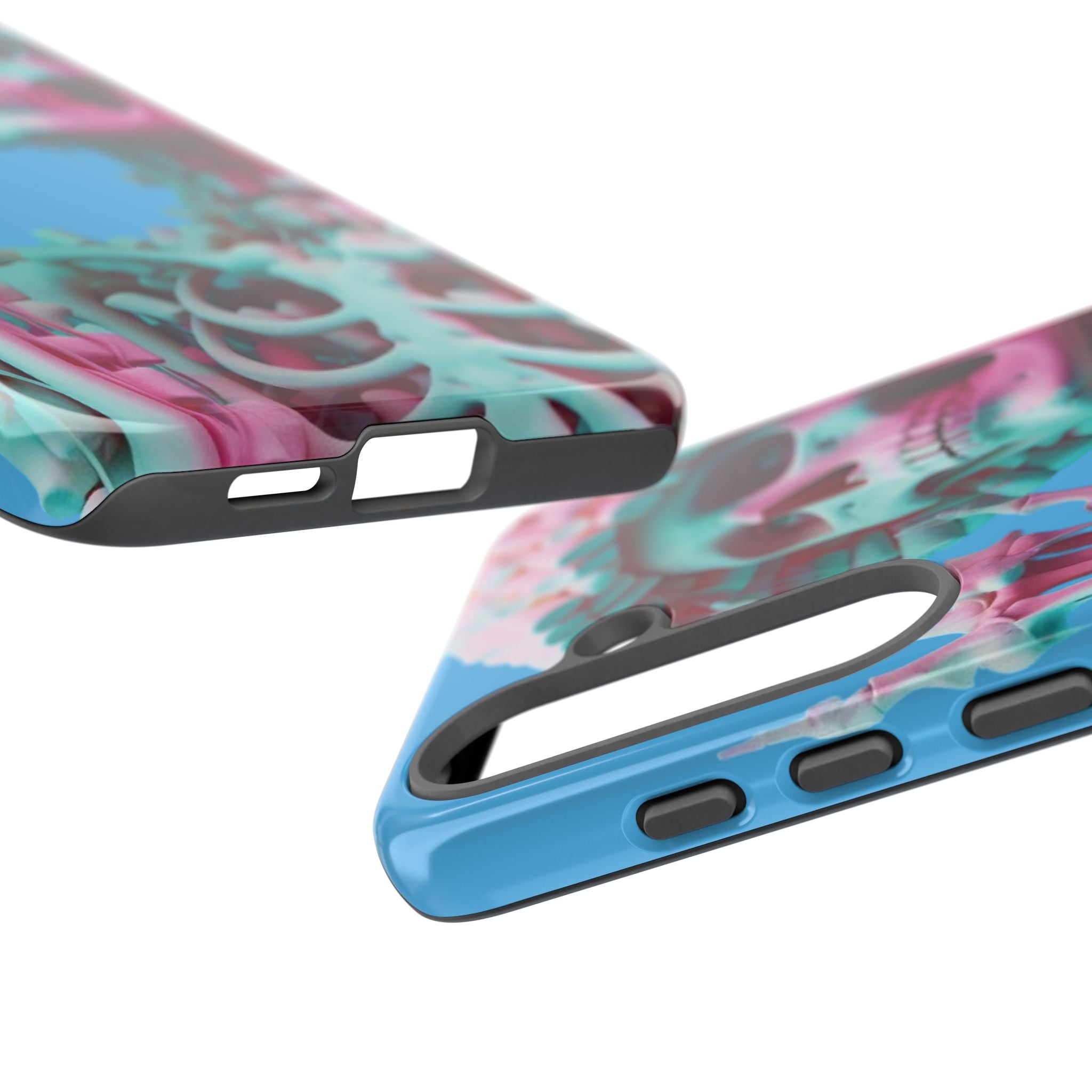 Neon Pink Skeleton Blue Tough Phone Case for iPhone, Galaxy or Google Pixel