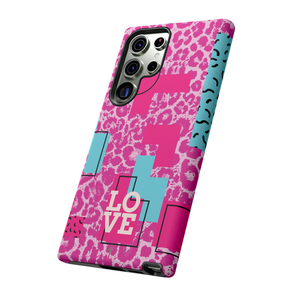 Retro Love Pink Leopard RG Tough Phone Case for iPhone, Galaxy, or Google Pixel
