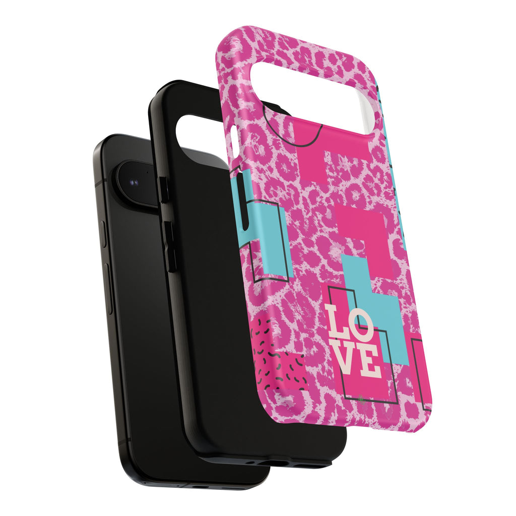 Retro Love Pink Leopard RG Tough Phone Case for iPhone, Galaxy, or Google Pixel