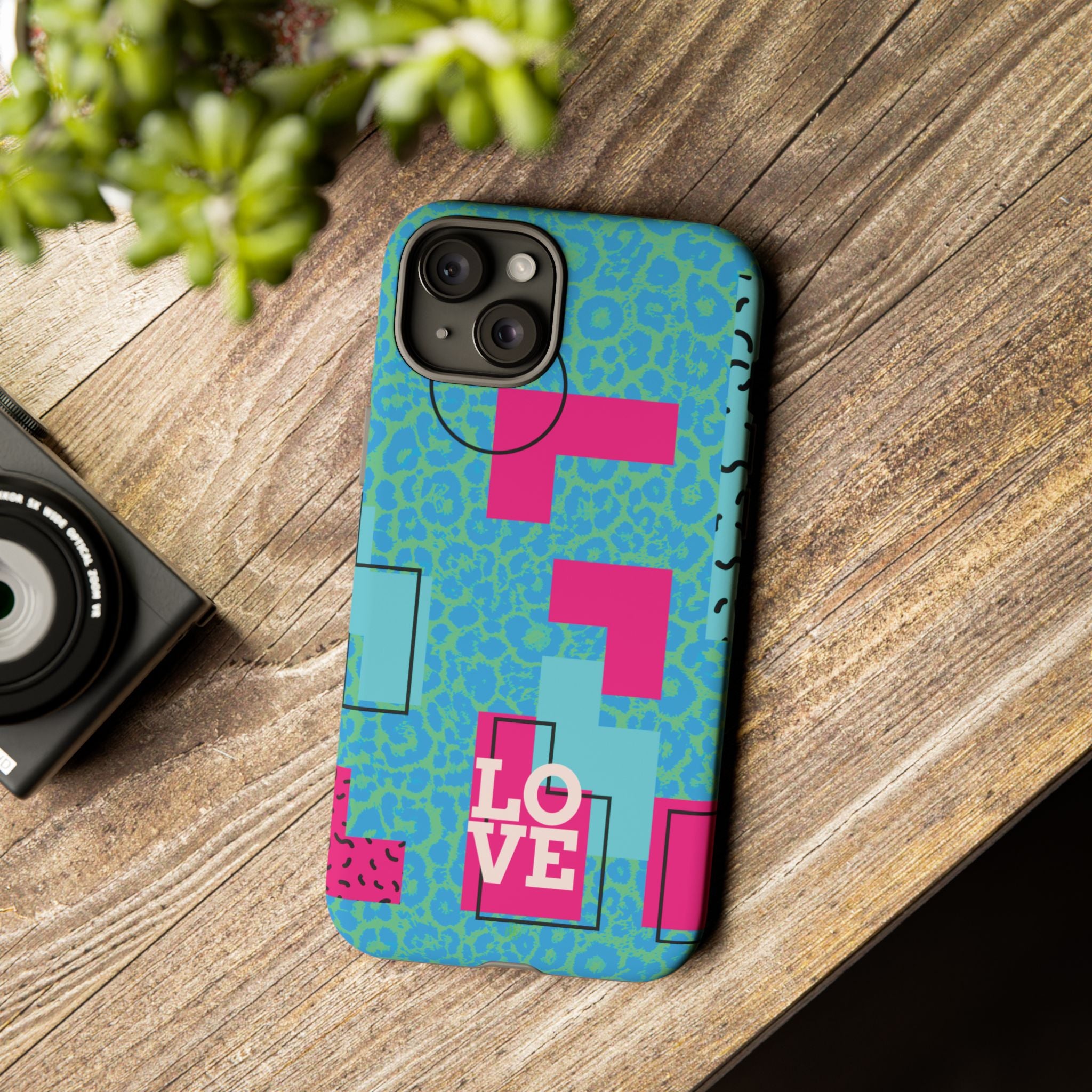 LOVE Aqua Blue Leopard RG Tough Phone Case iPhone, Galaxy, or Google Pixel