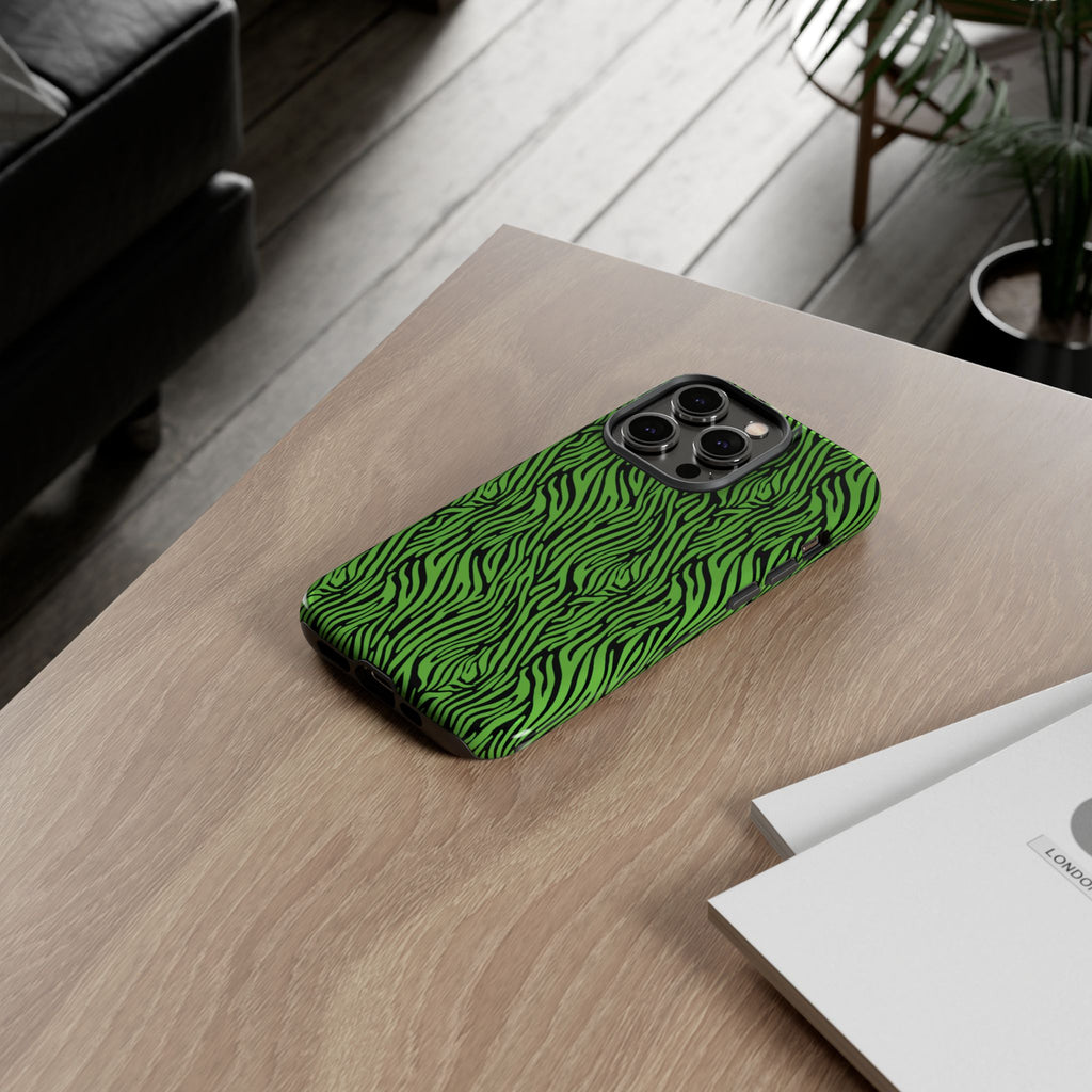 Neon Green Zebra Tough Phone Case iPhone, Galaxy, or Google Pixel