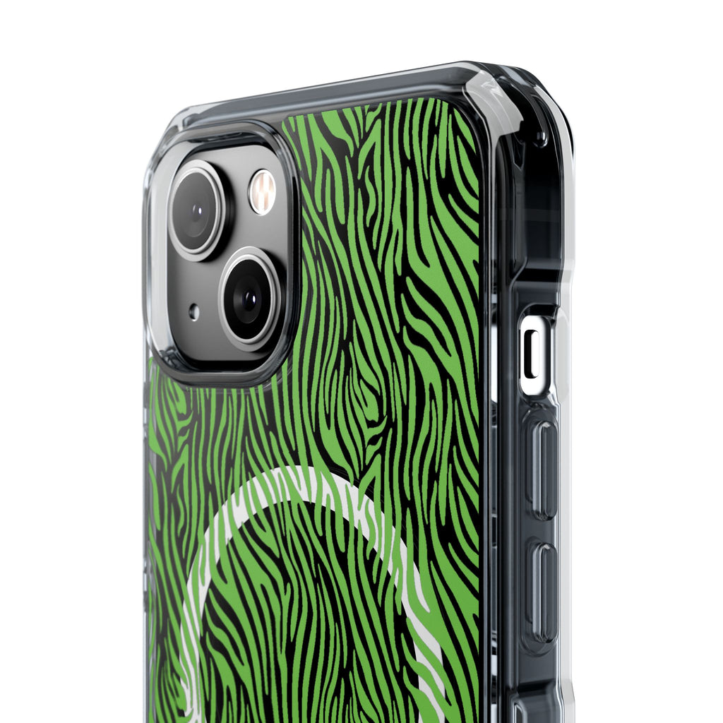 Neon Green Zebra Magnetic iPhone 14, 15, 16 Series Clear Impact Cases