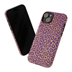 Purple Gold Leopard Tough Phone Case for iPhone, Galaxy, or Google Pixel