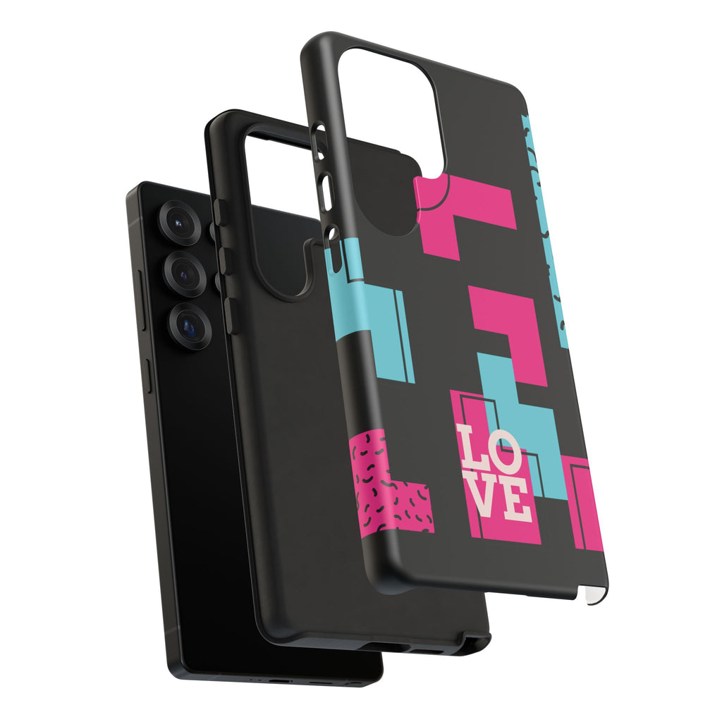 Retro Blocks LOVE Tough Case for iPhone, Galaxy or Google Pixel