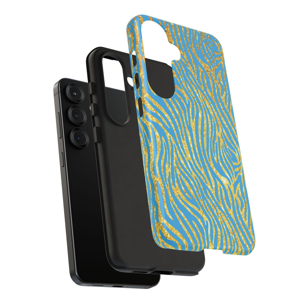 Blue Gold Zebra Tough Case for iPhone, Galaxy, or Google Pixel
