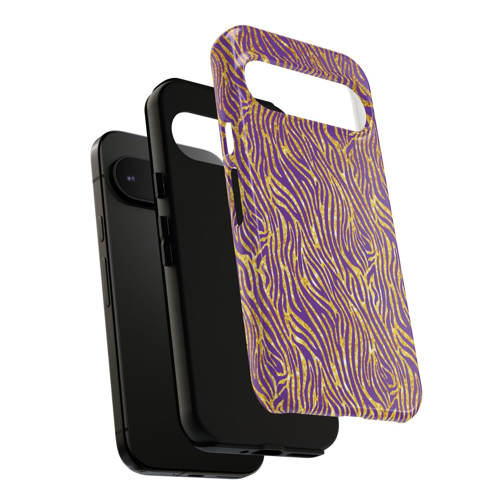Vibrant Purple Gold Zebra Tough Phone Case iPhone, Galaxy, or Google Pixel