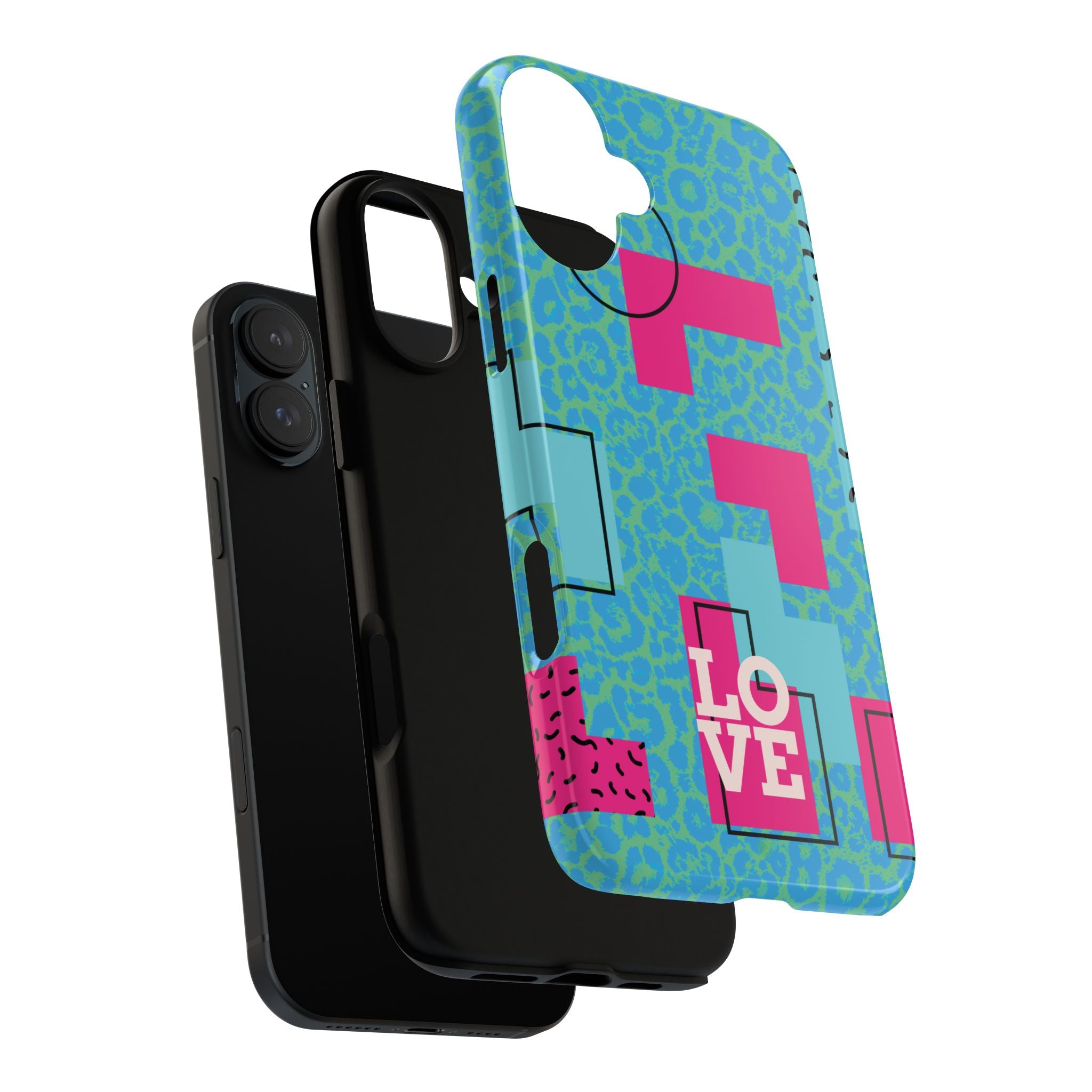 LOVE Aqua Blue Leopard RG Tough Phone Case iPhone, Galaxy, or Google Pixel